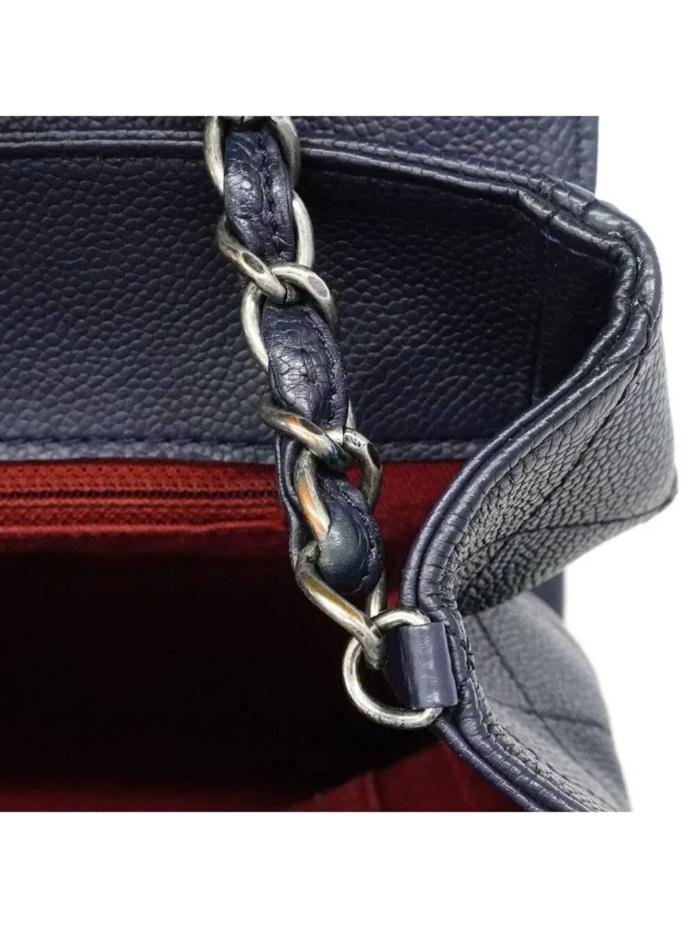 Chanel Handbag Quilted Leather Navy Silver 2-Way
